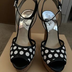 Michael Kors Black and White Polka Dot Platform Sandals